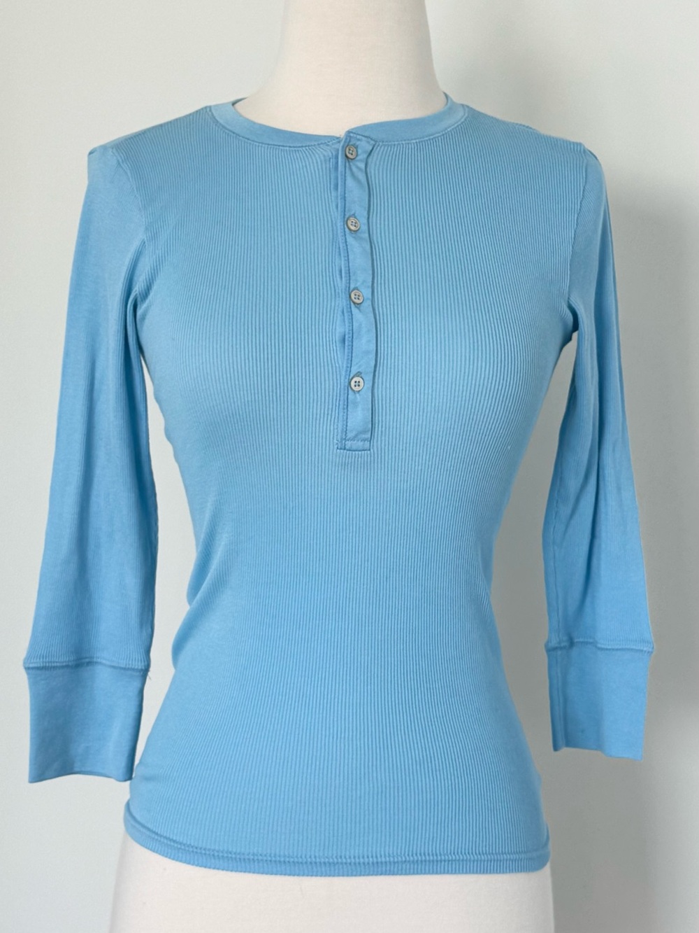 Ralph Lauren Black Label Blue 3/4 Sleeve Henley Cotton Shirt Size Medium